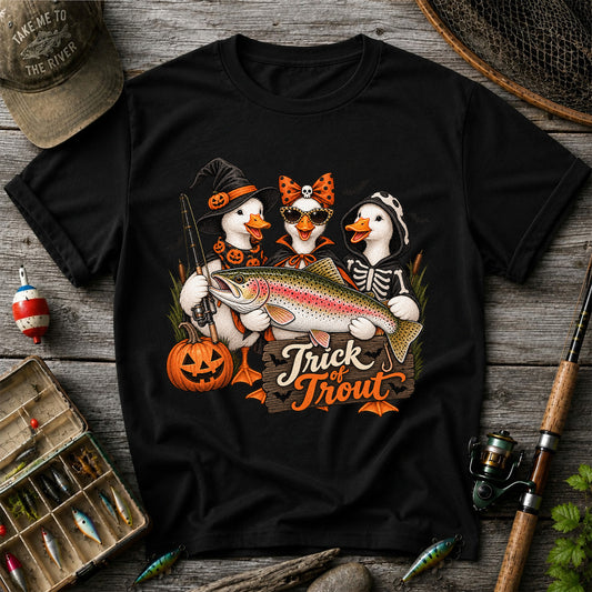 Trick of Trout Halloween Ducks with Rainbow Trout Fishing T-Shirt
