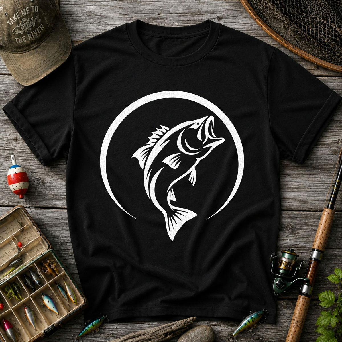 Minimalist Jumping Bass Fishing Silhouette T-Shirt
