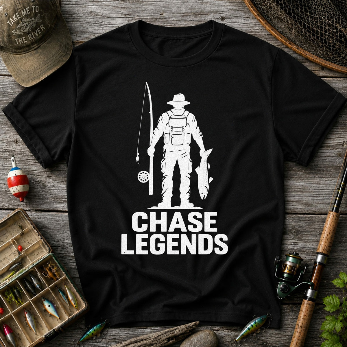Chase Legends Fly Fishing Angler Silhouette Graphic T-Shirt