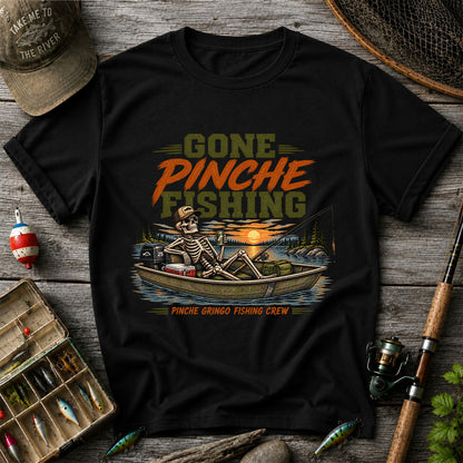 Gone Pinche Fishing Crew Skeleton in a Fishing Boat Graphic T-Shirt