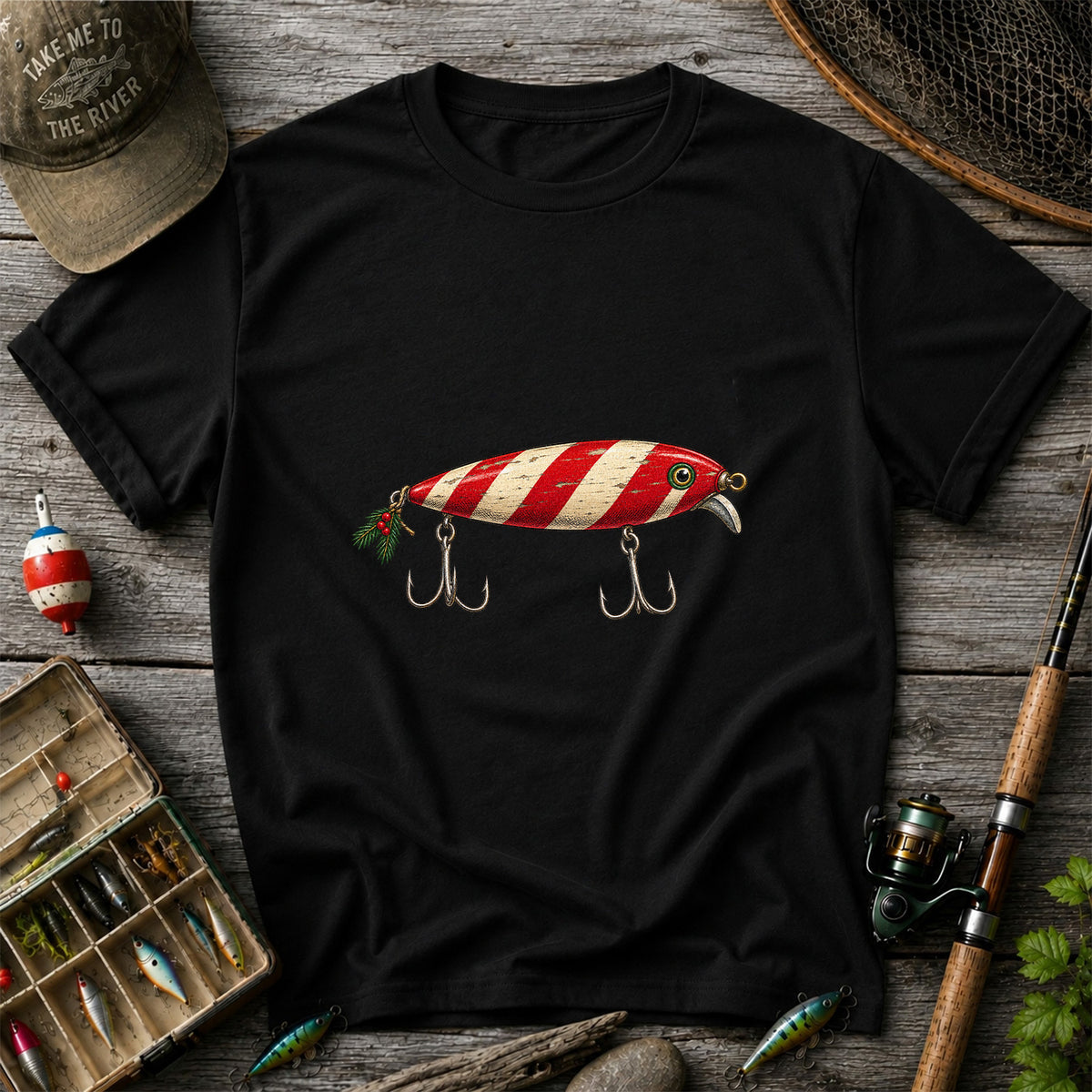 Vintage Red and Cream Fishing Lure Graphic T-Shirt