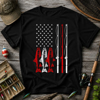 American Flag Trout and Fishing Rods Patriotic T-Shirt