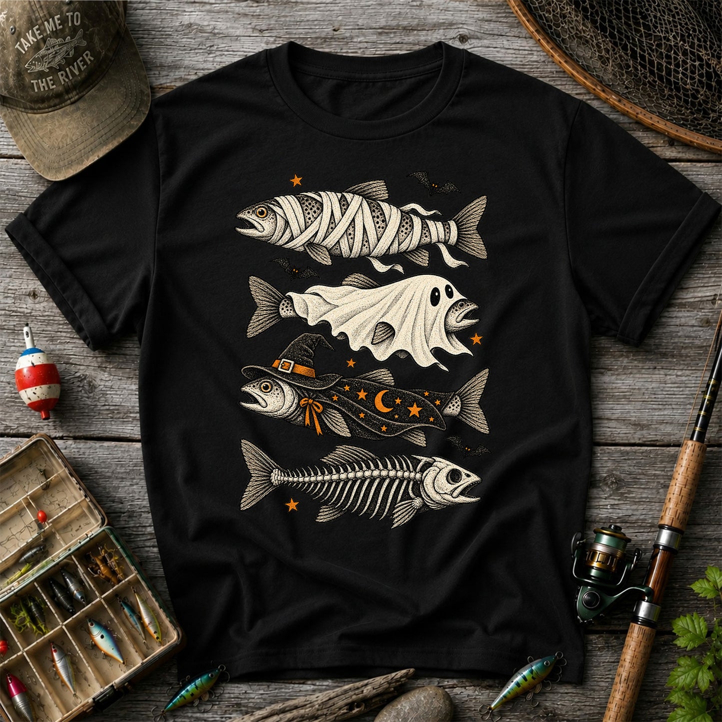 Halloween Costume Fish Spooky Fishing Graphic T-Shirt