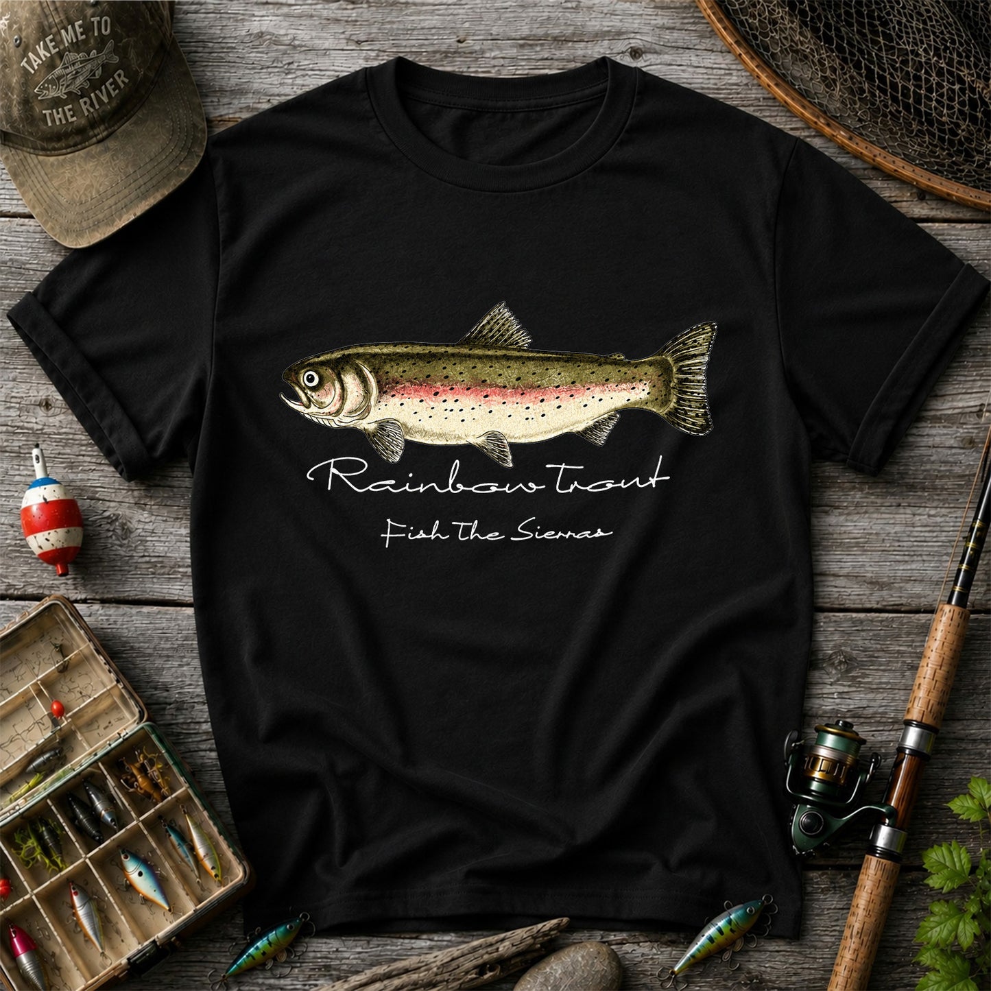 Rainbow Trout T-Shirt Fish The Sierras Fly Fishing Vintage Angler Tee