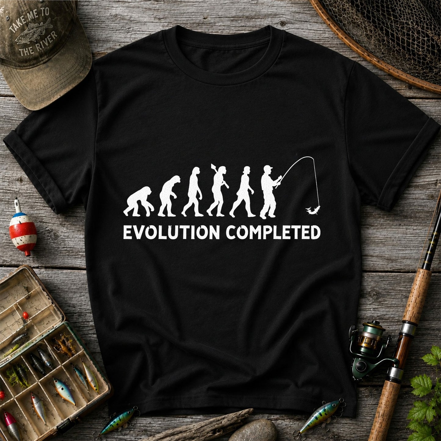 Evolution Completed Angler Silhouette Funny Fishing T-Shirt