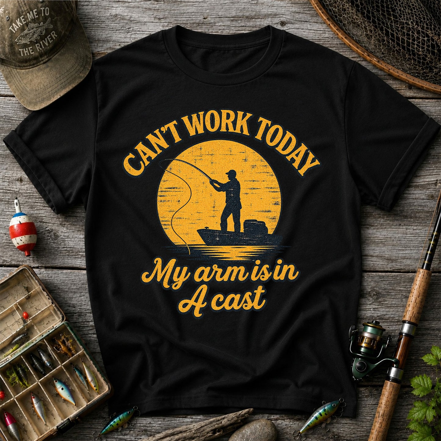 Can't Work Today My Arm Is in a Cast Funny Fishing T-Shirt