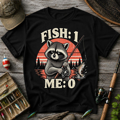 Fish: 1 Me: 0 Funny Raccoon Trout Fishing T-Shirt