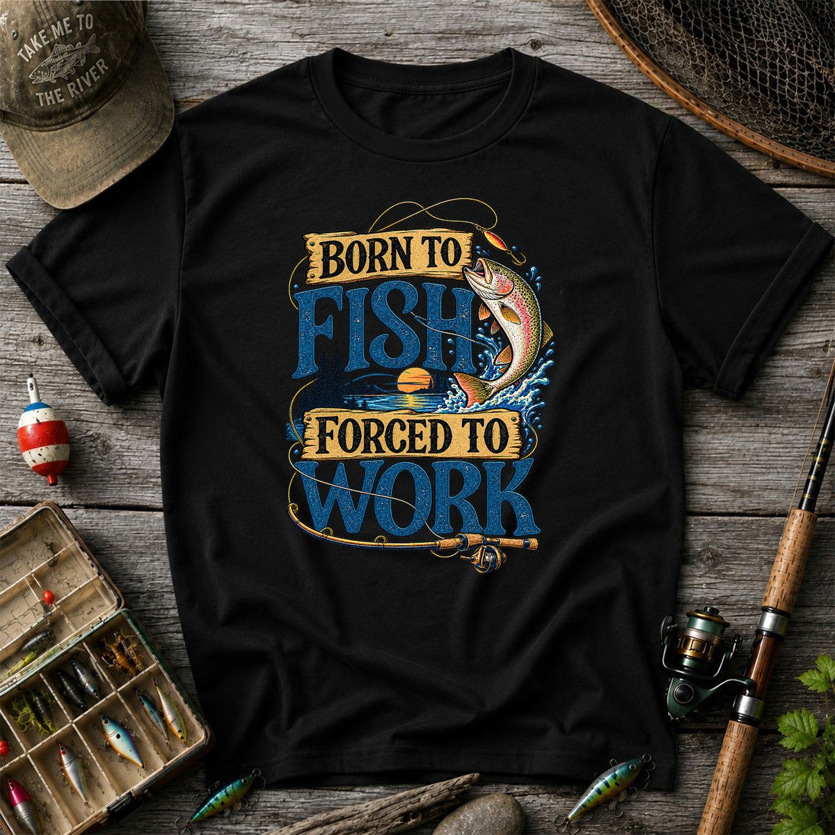 Rainbow Trout Lake Sunset Fishing Graphic T-Shirt