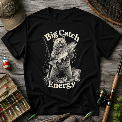 Big Catch Energy Bear and Trout Fishing T-Shirt