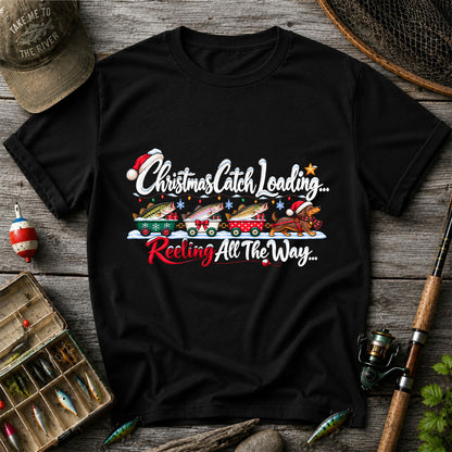 Christmas Fishing Train with Trout and Dog Graphic T-Shirt
