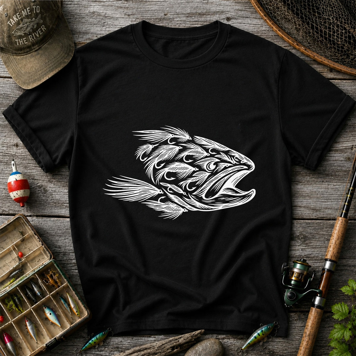 Fly Fishing Fish Design Graphic T-Shirt
