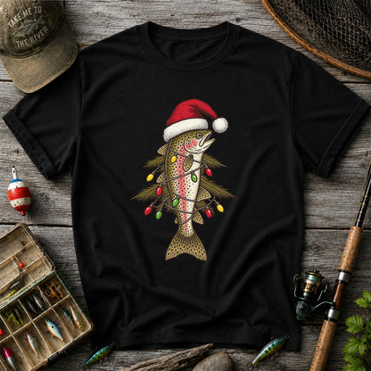 Christmas Trout Tree Fishing Graphic T-Shirt