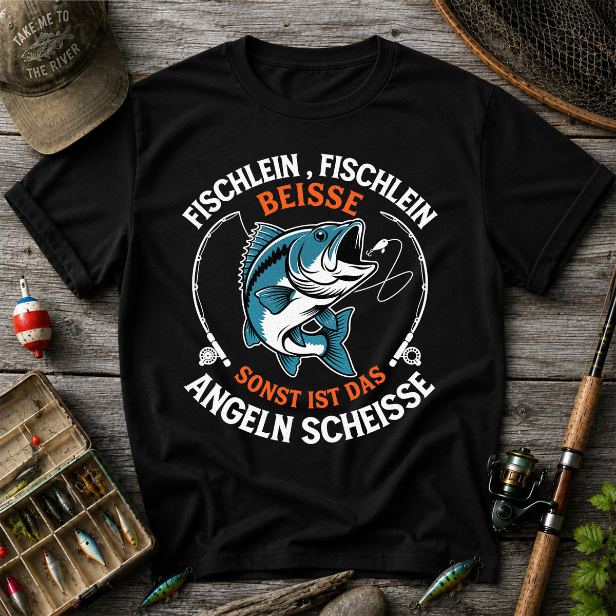 Fischlein Fischlein Beisse Funny Fishing Graphic T-Shirt