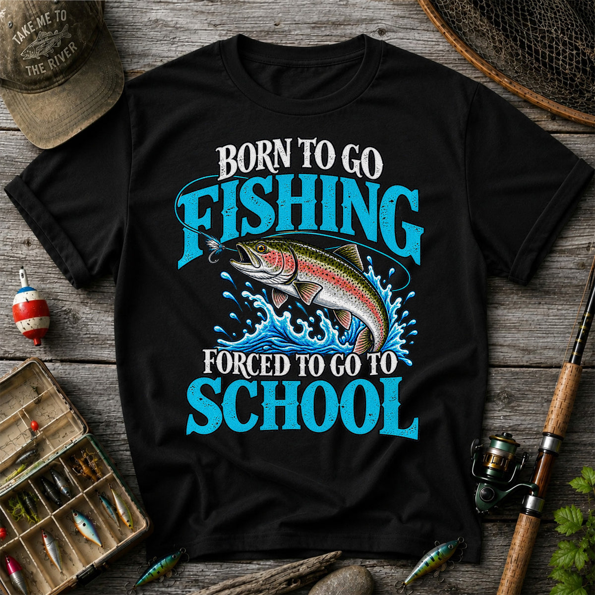 Born to Go Fishing Forced to Go to School Rainbow Tee, Trout T-Shirt