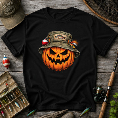 Halloween Pumpkin in a Trout Fishing Hat Graphic T-Shirt