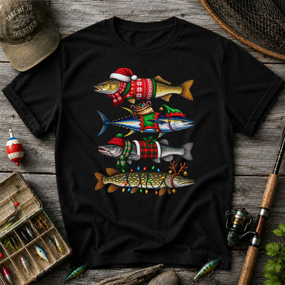 Christmas Fish in Festive Sweaters Fishing Graphic T-Shirt