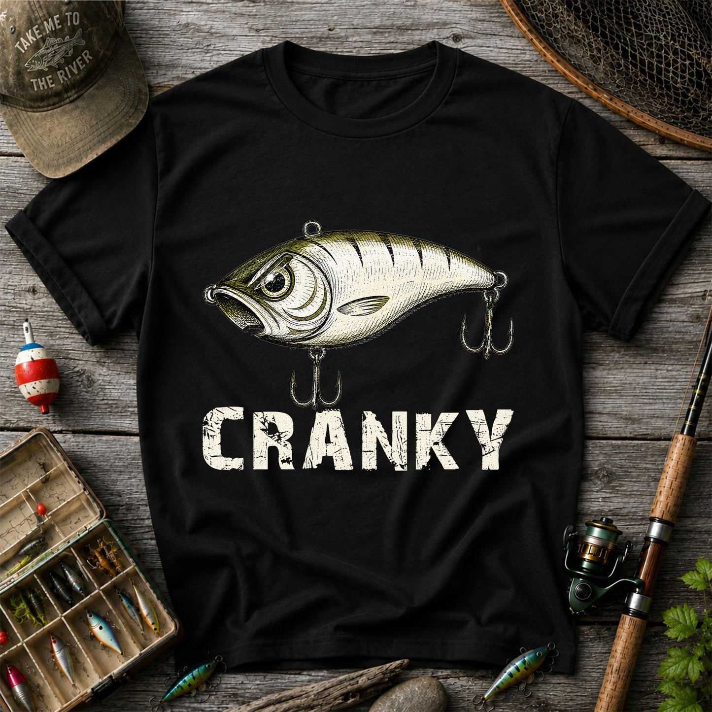 Cranky Vintage Crankbait Fishing Lure Graphic T-Shirt