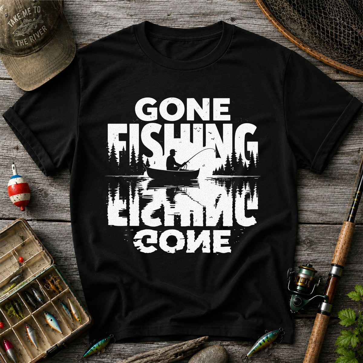 Gone Fishing Lake Adventure Angler Graphic T-Shirt