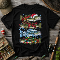 Christmas Bass with Santa Hat and Holiday Lights Fishing T-Shirt