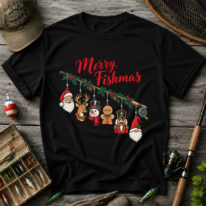 Christmas Fishing Rod Ornaments Holiday Graphic T-Shirt