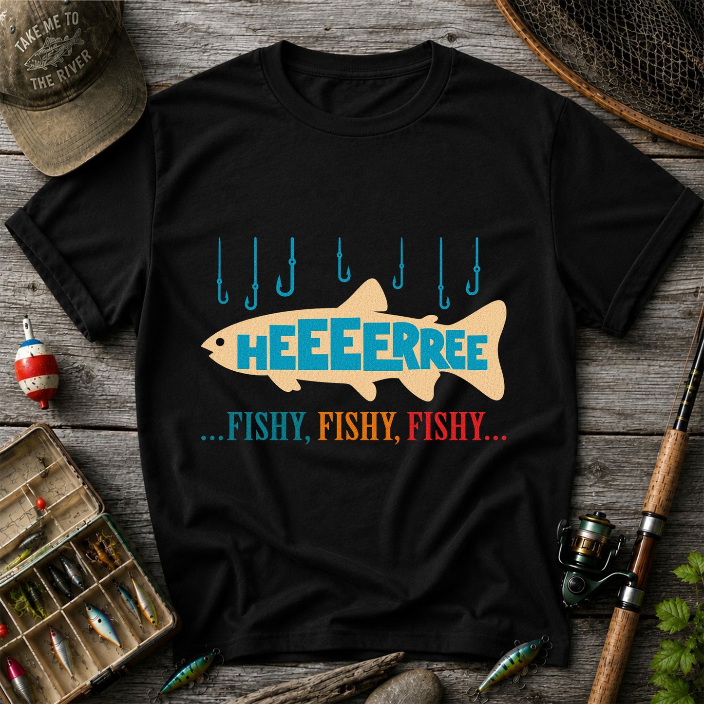 Heeeerrree Fishy Fishy Fishy Funny Fishing T-Shirt