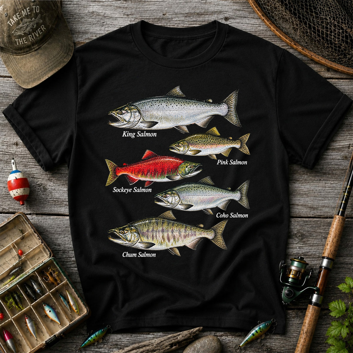 King Pink Sockeye Coho and Chum Salmon Fishing Graphic T-Shirt
