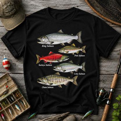 King Pink Sockeye Coho and Chum Salmon Fishing Graphic T-Shirt