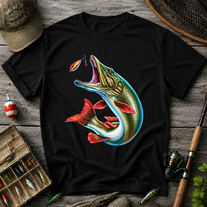 Northern Pike Chasing Fishing Lure Graphic T-Shirt