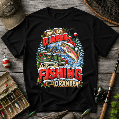Pack My Diapers I'm Going Fishing With Grandpa Christmas Rainbow Trout T-Shirt