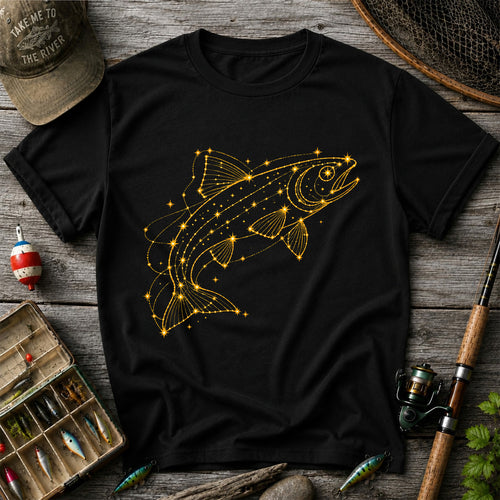 Celestial Trout Constellation Line Art Fishing Graphic T-Shirt