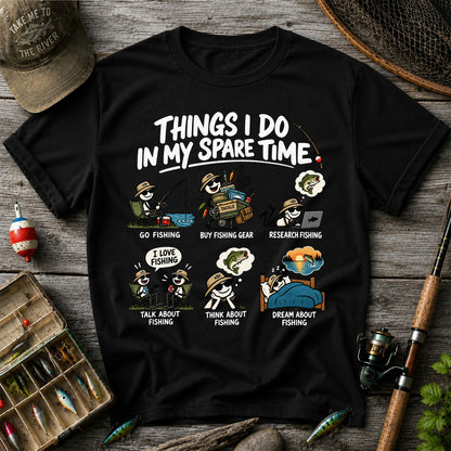 Things I Do in My Spare Time Funny Cartoon Angler Fishing T-Shirt