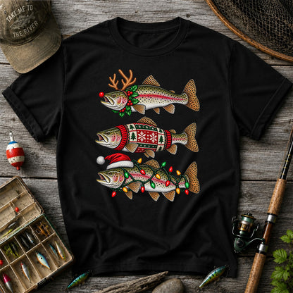 Christmas Trout Antlers Sweater and Lights Fishing T-Shirt