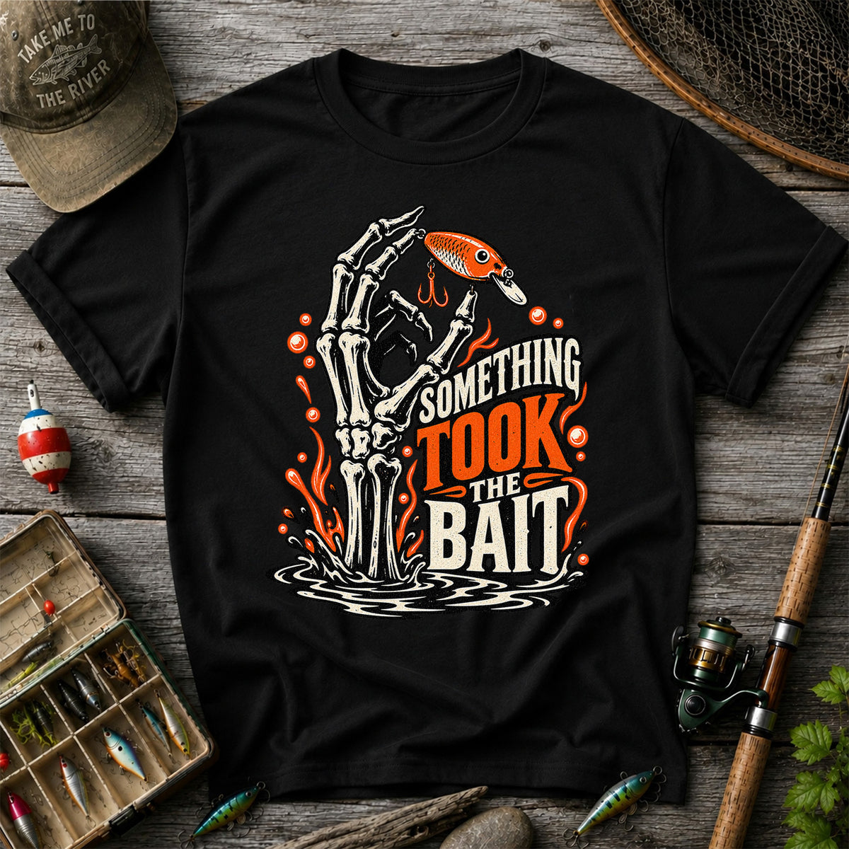 Skeleton Took the Bait Fishing Lure Gothic Graphic T-Shirt
