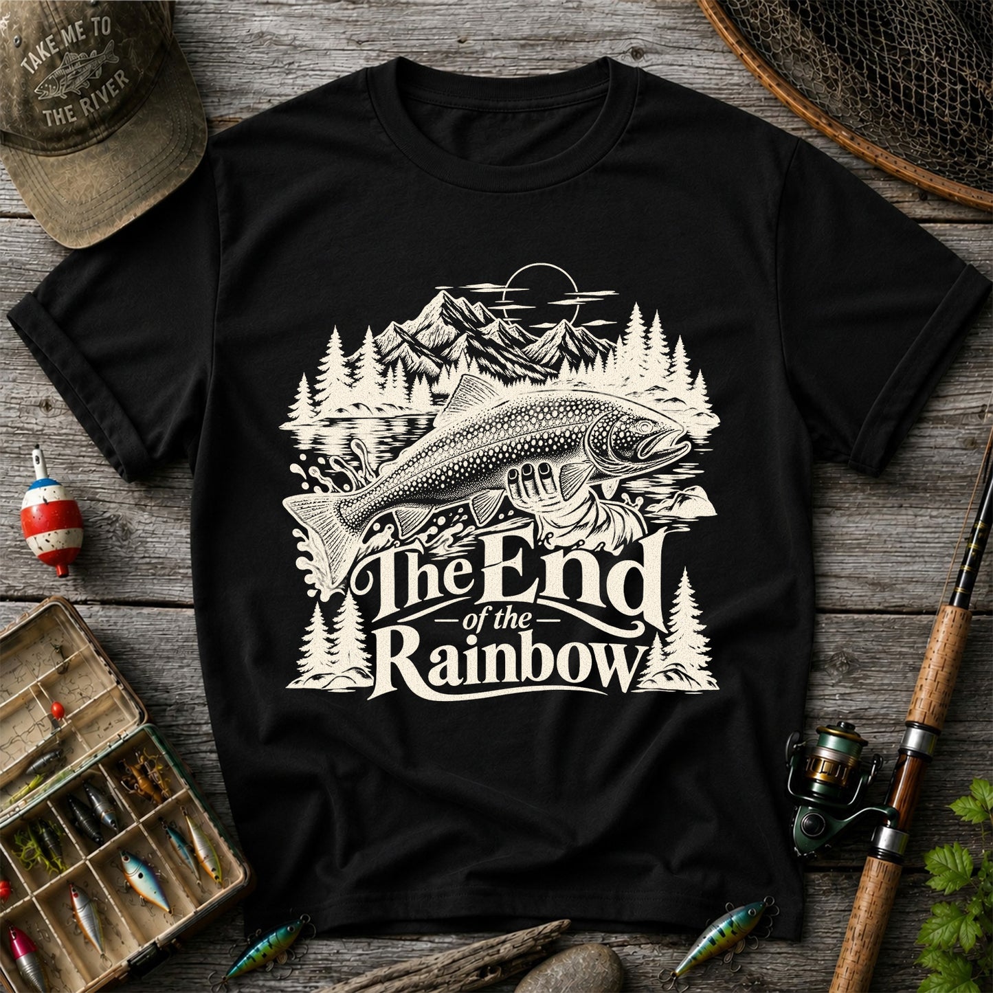 The End of the Rainbow Trout and Mountain Fishing Graphic T-Shirt