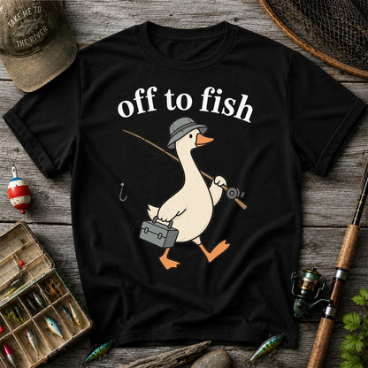 Off to Fish Funny Fishing Goose Graphic T-Shirt