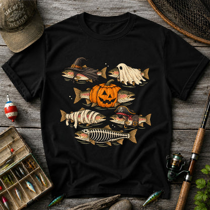 Rainbow Trout Halloween Costumes Witch Ghost Pumpkin Mummy Pirate Skeleton Fishing T-Shirt