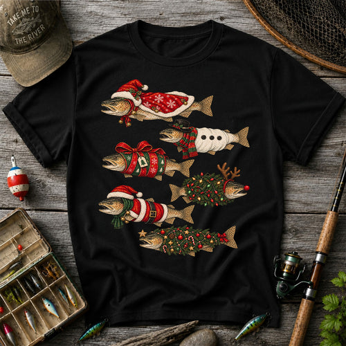Christmas Trout in Festive Costumes Fishing Graphic T-Shirt