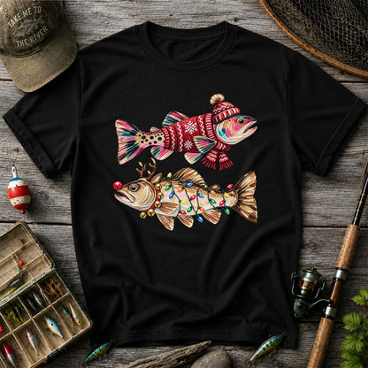 Festive Christmas Fish with Lights Fishing Graphic T-Shirt