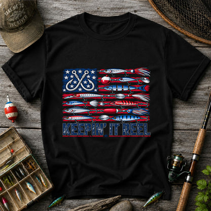 Keepin' It Reel American Flag Fishing Lures Graphic T-Shirt