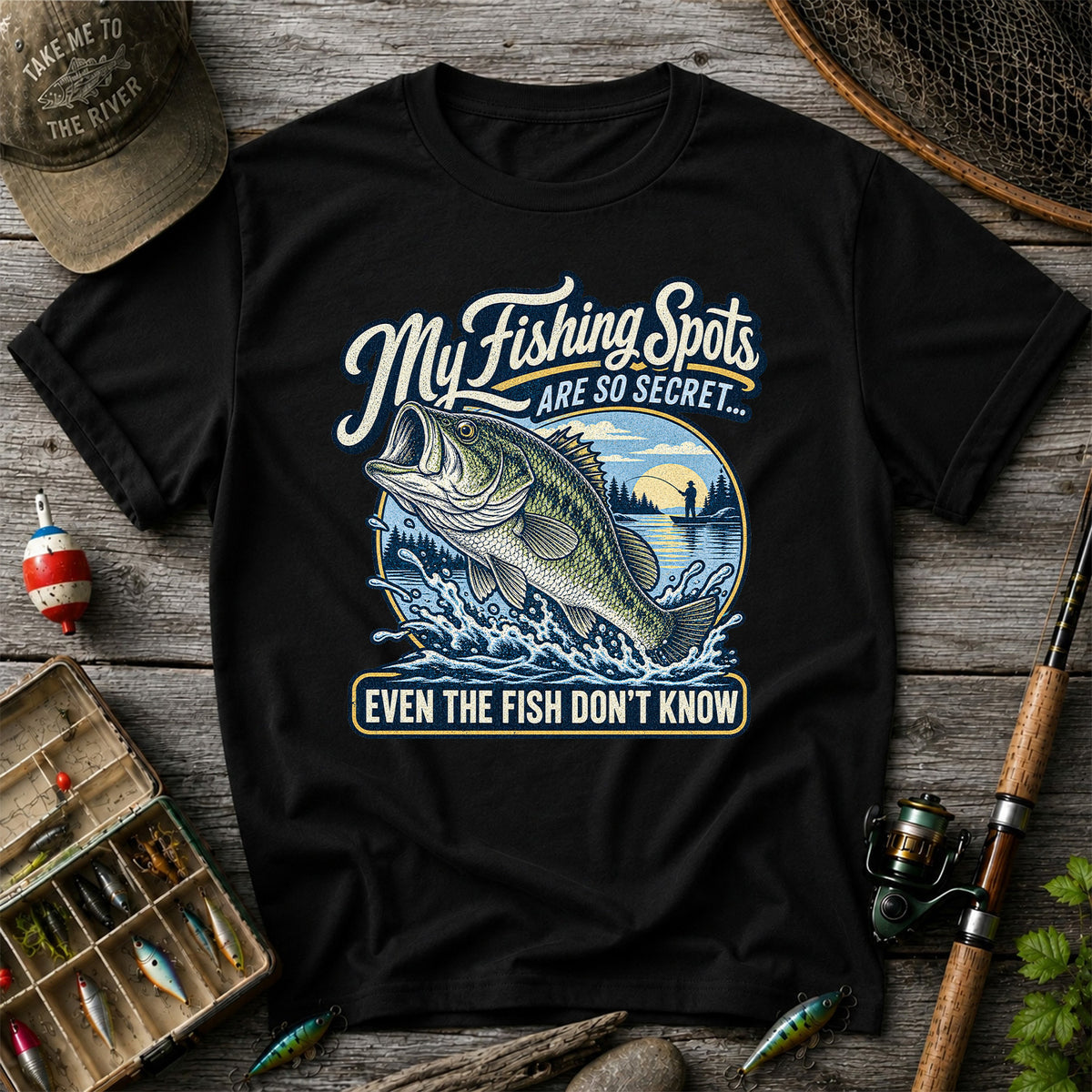 Secret Fishing Spots Largemouth Bass Graphic T-Shirt