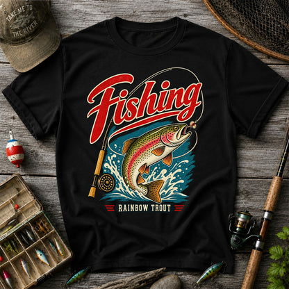 Vintage Rainbow Trout Fishing Graphic T-Shirt