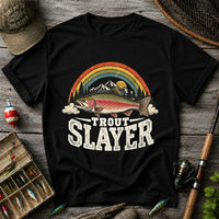 Trout Slayer Rainbow Trout Mountain Sunset Fishing T-Shirt