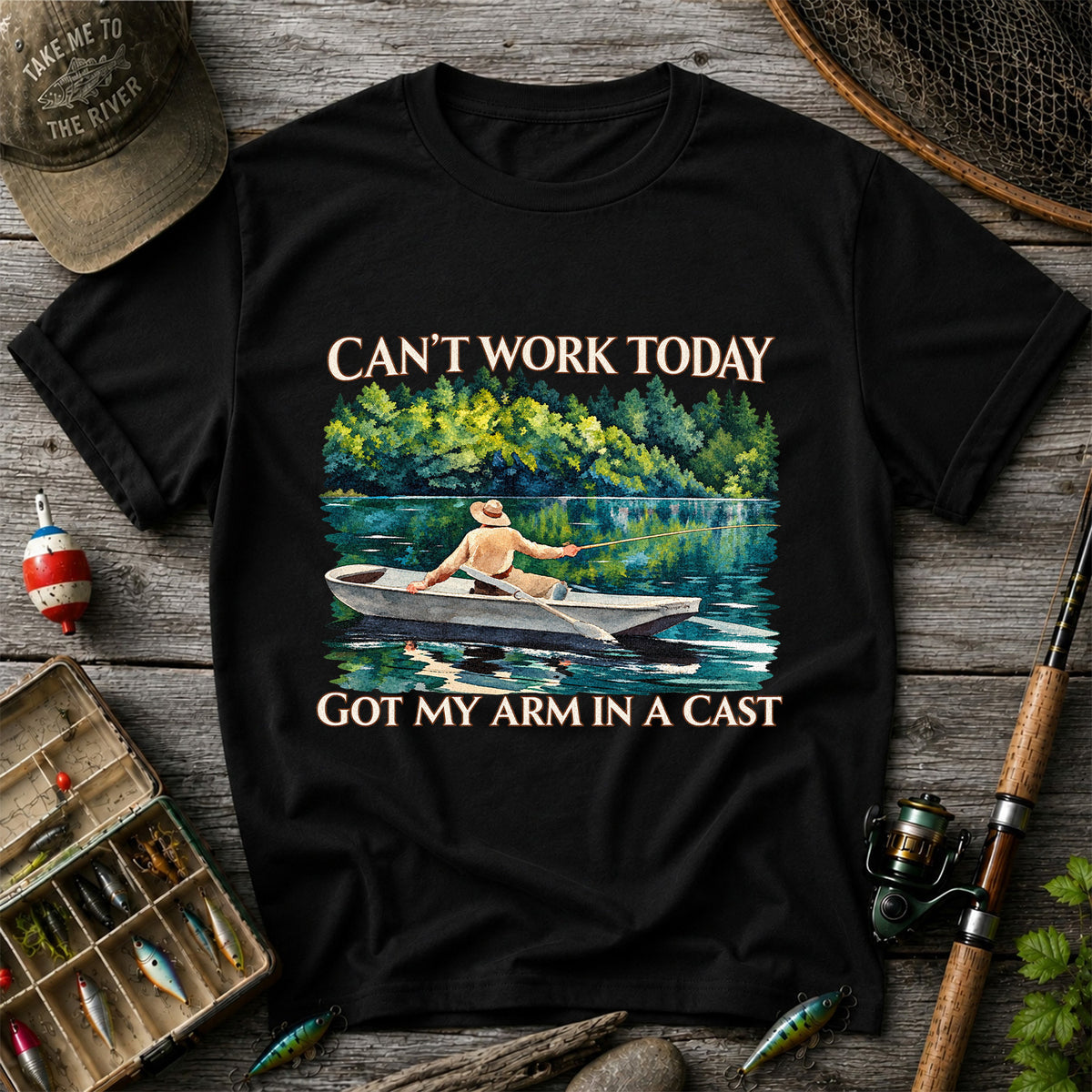 Can't Work Today Got My Arm in a Cast Fishing Boat T-Shirt