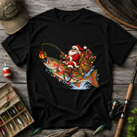 Santa Riding a Rainbow Trout Christmas Fishing Graphic T-Shirt