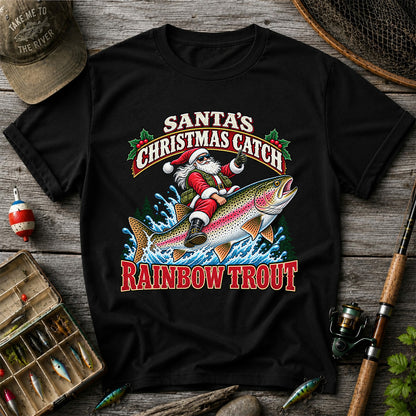 Santa's Christmas Catch Rainbow Trout Fishing T-Shirt