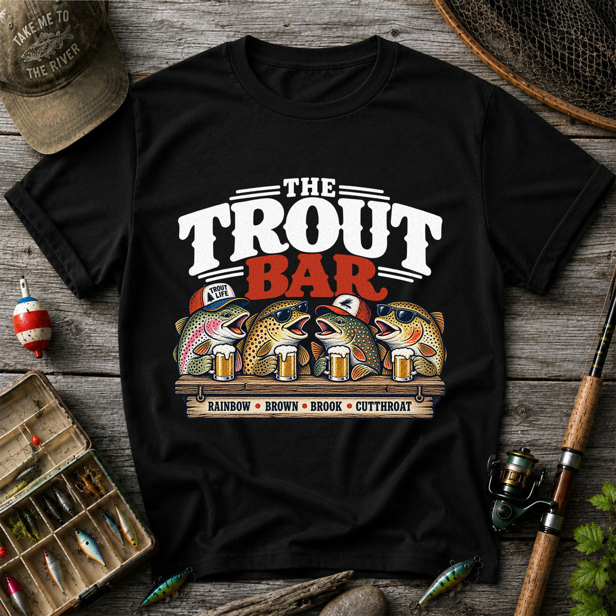 The Trout Bar Rainbow Brown Brook Cutthroat Funny Fishing T-Shirt