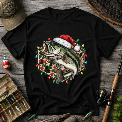 Santa Hat Largemouth Bass Christmas Fishing Graphic T-Shirt