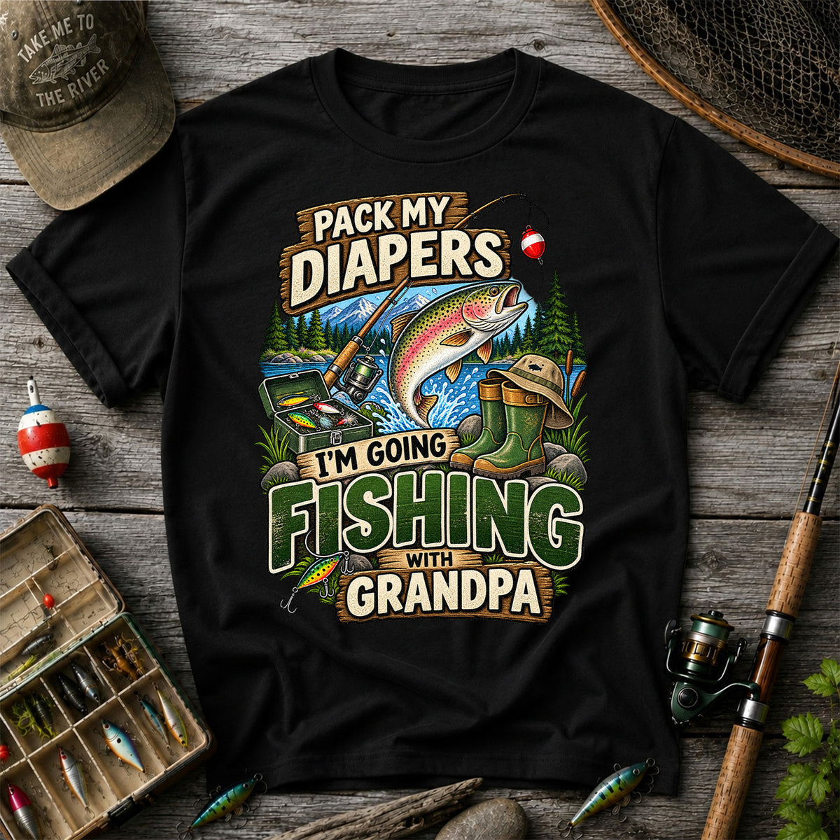 Pack My Diapers I'm Going Fishing With Grandpa Rainbow Trout T-Shirt