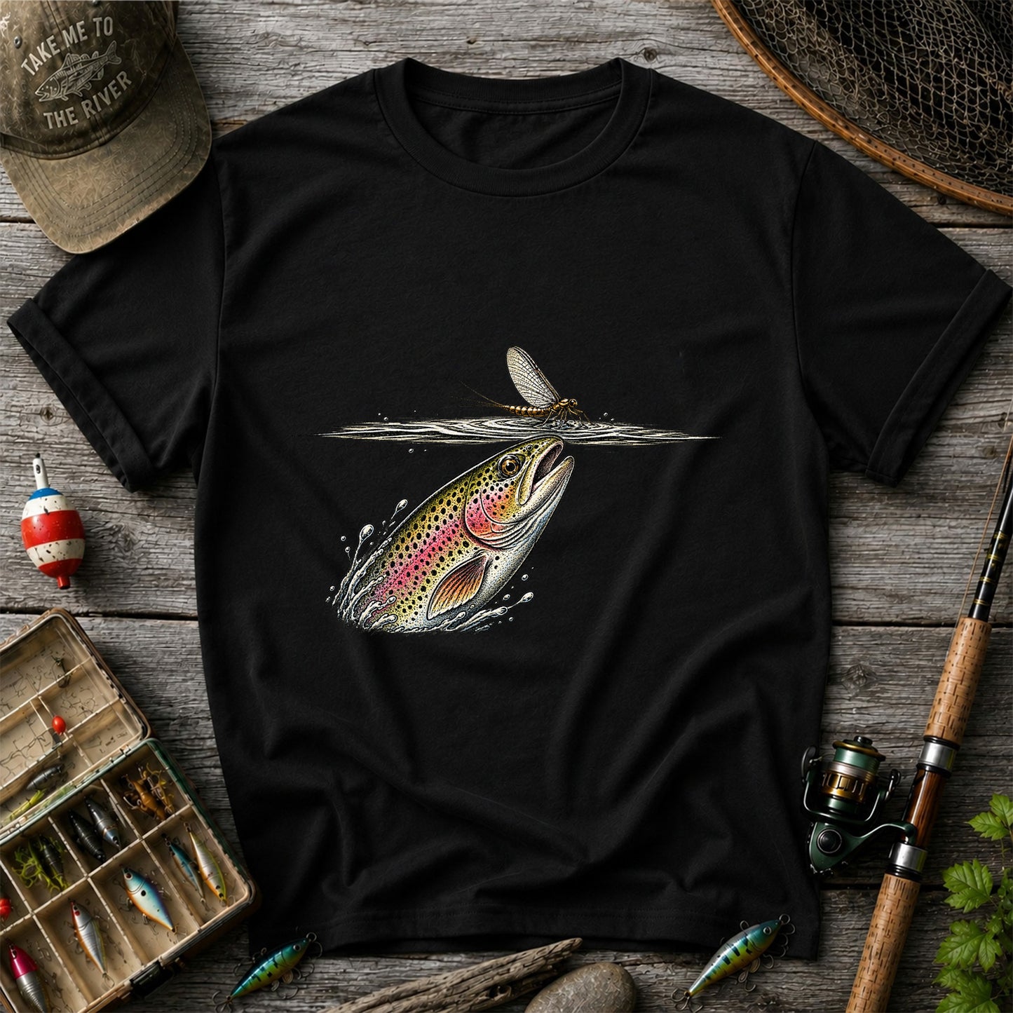 Rainbow Trout Rising to Mayfly Fishing Graphic T-Shirt
