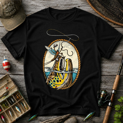 Brown Trout and Winged Fly Angler Vintage Fishing Graphic T-Shirt